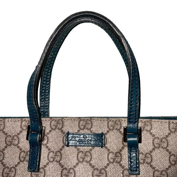 Gucci GG Supreme Flat Vertical Tote with Teal Leather trim and accents - Picture 4 of 15